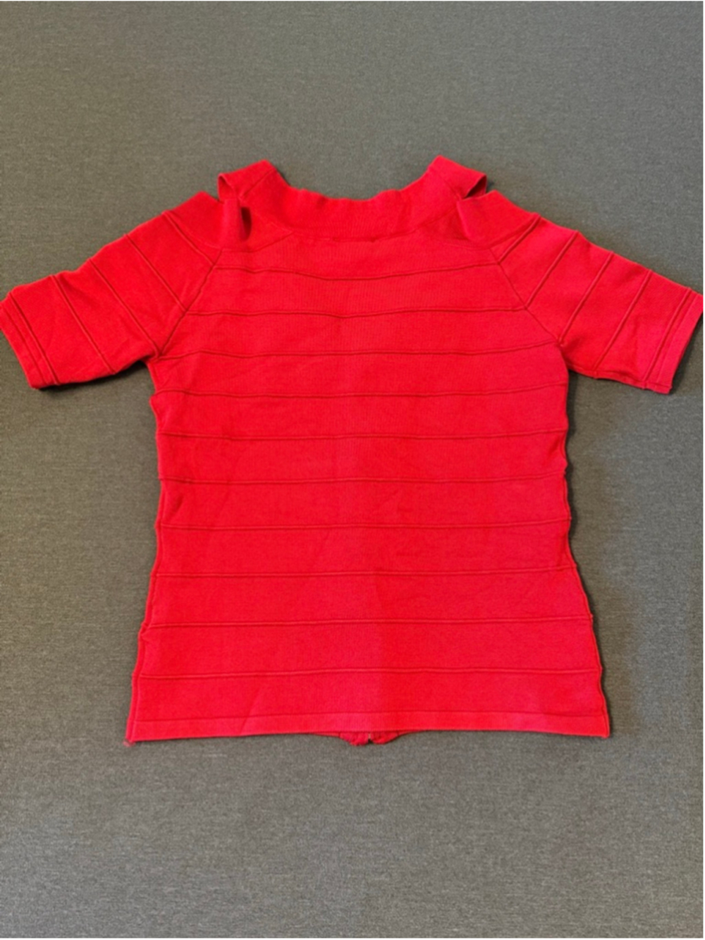 red Boston Proper zipper-front bandage blouse short sleeves cold shoulder XS - Picture 4 of 9